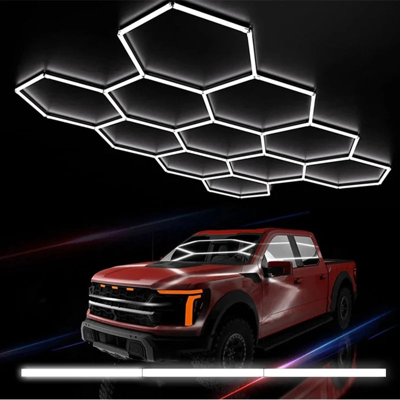 ភ្លើង LED Hexagon សម្រាប់យានដ្ឋាន មានរបៀបពន្លឺ 3 ភ្លើង LED Hexagon សម្រាប់តុបតែងរថយន្ត ហាងកាត់សក់ បន្ទប់ក្រោមដី ហាងកែសម្ផស្ស និងកន្លែងហាត់ប្រាណ