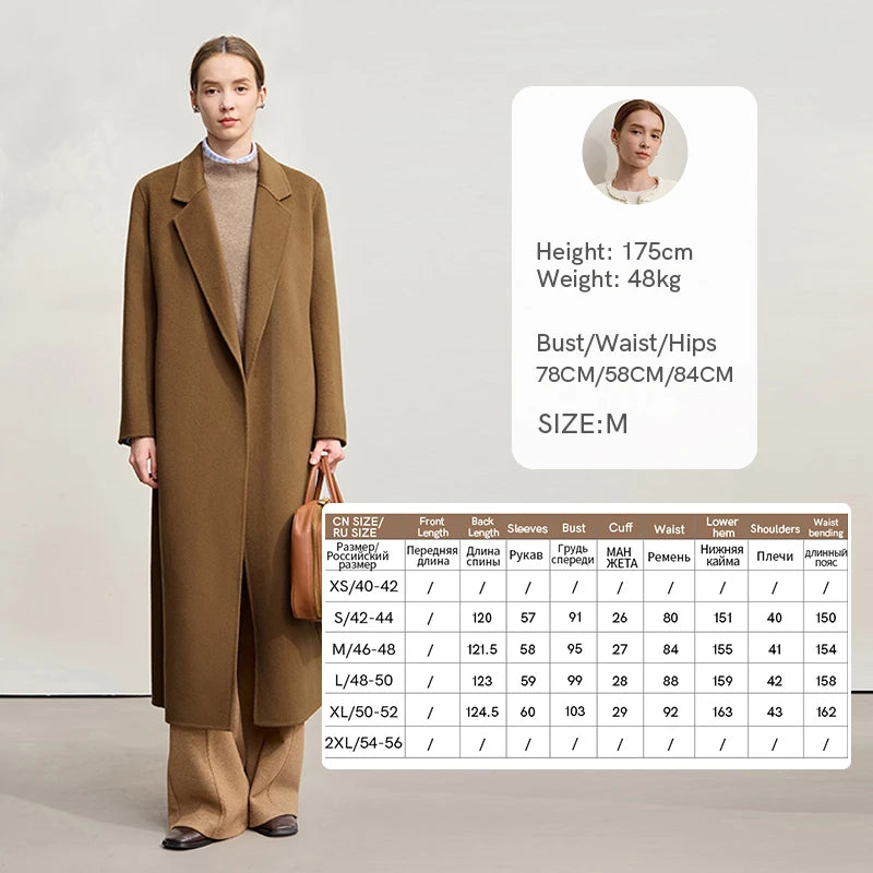 AMII Women's Woolen Coat 2026 Winter New Versatile Long Coats For Women With Belt 100% Wool Double-sided Tweed Jacket 12544044