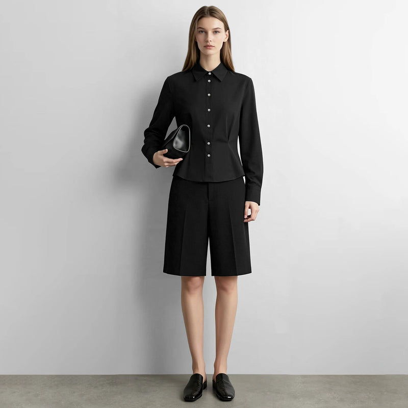 Amii Women's Shirt 2026 Autumn New Lapel Collar Fitted Waist Long Sleeve Blouse Vintage Metal Button Casual Top Women 12623031