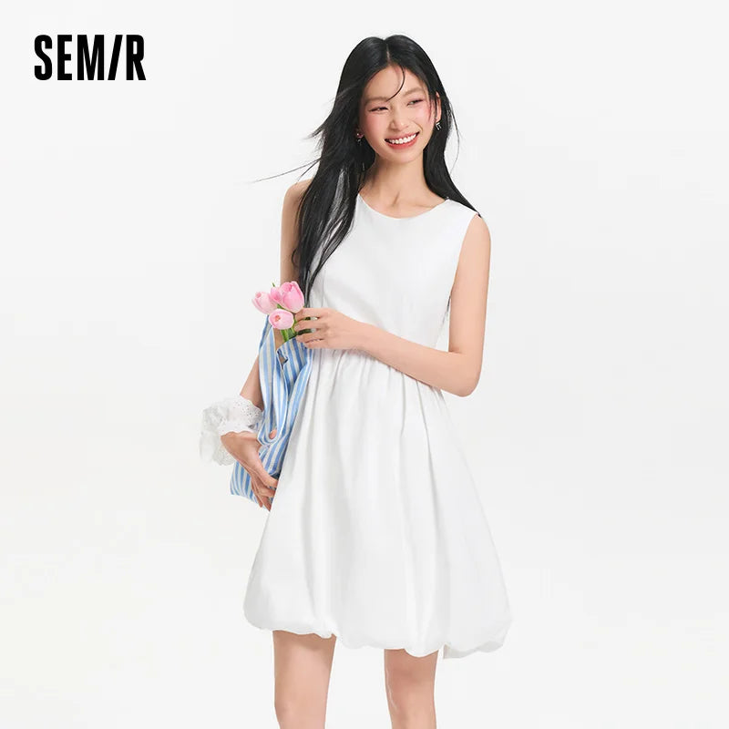 Semir Women Dress Crew 2026 Sleeveless Solid Waist Cinched Urban Casual Everyday Style Soft Comfortable Daily Wear Trendy