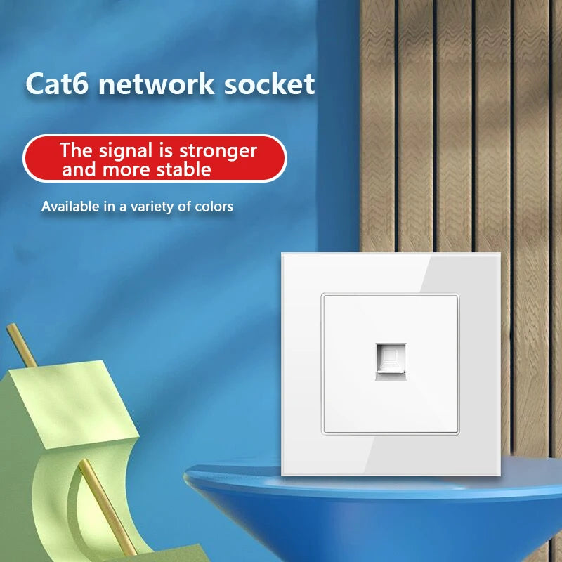 Cat6 Rj45 Wall Socket Network Socket With TV Wall Data Double Socket Telephone Tempered Glass Panel Computer Wall Net Outlet