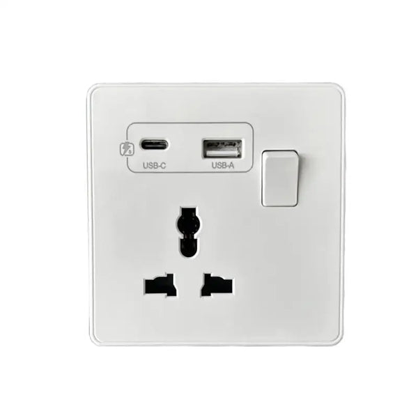 រន្ធដោតជញ្ជាំងឆ្លាតវៃ 3.1A USB C ពណ៌ខ្មៅជាសកល, រន្ធដោតសាកលឿនប្រភេទ C 18W របស់ចក្រភពអង់គ្លេស, រន្ធពីរជាមួយសូចនាករថាមពល