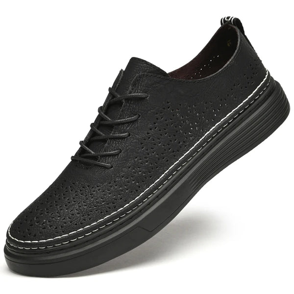 Summer Autumn Mens Retro Leather Casual Shoes Men Hollow Flat Shoes With Holes Big Size 46 47 Breathable Comfortable