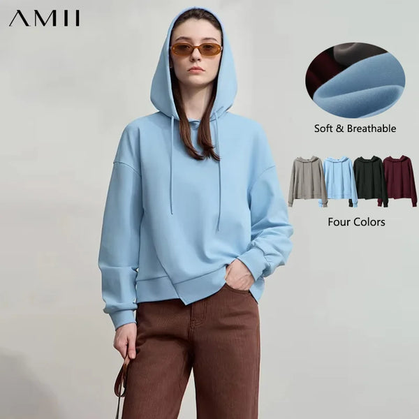 AMII Minimalist Women Hoodie Cotton 2026 Autumn Streetwear Sweatshirts Letter Embroidery Loose Hoodies Casual Pullover 12543134