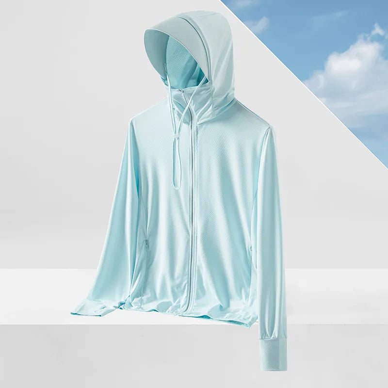 2026 New Women Long-sleeved Hooded Sunscreen, Summer Men Universal UV Light Breathable Jacket, Ice Silk Sports Coat