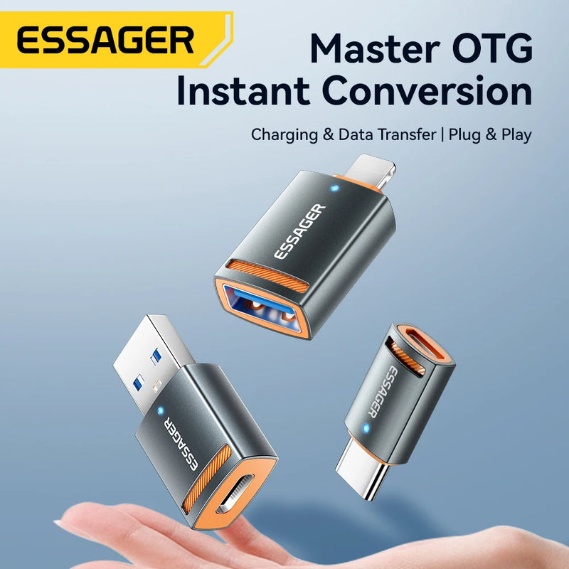 ឧបករណ៍ភ្ជាប់ Essager USB3.0 OTG Type-C USB-A Micro Female ទៅ USB Micro iP Type-C Male Converter សម្រាប់ Macbook Xiaomi iPhone OTG Adapter
