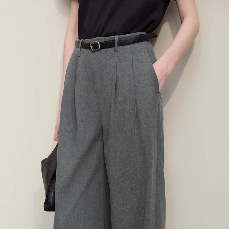 ខោ Amii Minimalism សម្រាប់នារី រដូវស្លឹកឈើជ្រុះ ឆ្នាំ២០២៦ ខោជើងវែងថ្មី ដែលអាចបត់បែនបាន ខោរលុង ពណ៌សុទ្ធ ខោជើងវែងធម្មតា 12641076