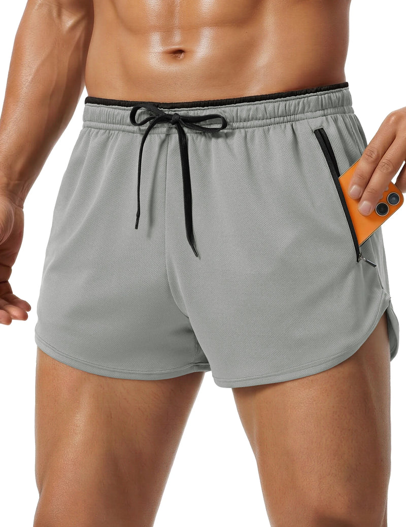 TACVASEN Men's Mesh Running 3" Shorts Quick Dry Lightweight Athletic Workout Gym Shorts Zipper Pockets Shorts Outdoor Fitness
