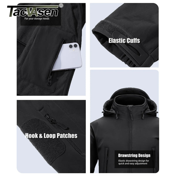 TACVASEN Winter Softshell Jacket Mens Windproof Fleece Lined Jacket Coat Waterproof Work Jacket Coats Outdoor Hiking Windbreaker