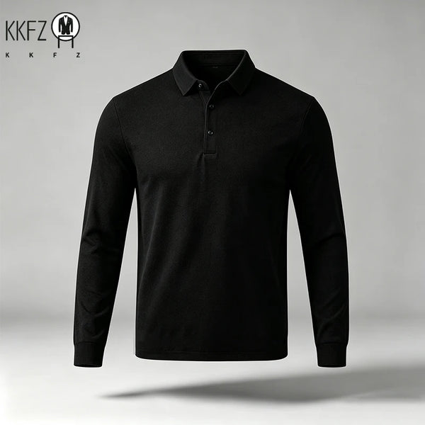 Male Urban Fashion Long Sleeve Polo Shirt Lapel Collar Comfort Texture For City Commute And Daily Street Leisure Matching Look