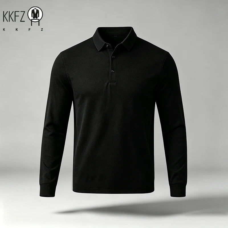 Male Urban Fashion Long Sleeve Polo Shirt Lapel Collar Comfort Texture For City Commute And Daily Street Leisure Matching Look