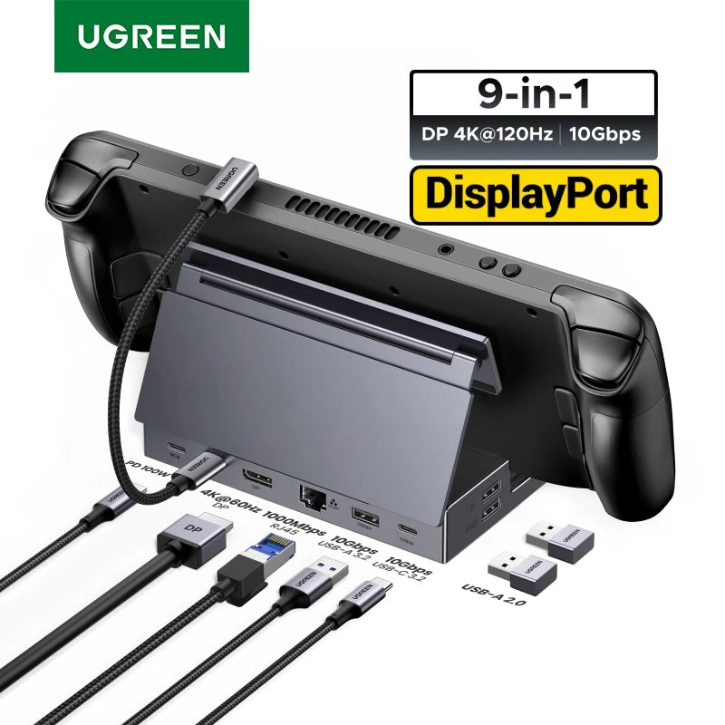UGREEN Steam Deck Docking Station 10Gbps USB-C to 4K120Hz DisplayPort Gigabit RJ45 PD100W TF/SD for PC iPad Rog Ally/X Legion Go