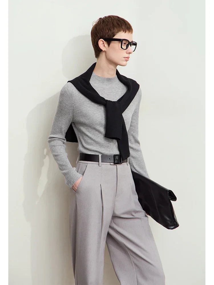 Amii Minimalism 2026 Autumn Sweaters For Women New Mock Neck Raglan Sleeve Slim Bottoming Sweater Basic Female Knitwear 12443227