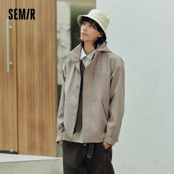 អាវក្រៅបុរស Semir មានមួក បោះពុម្ពអក្សរ សម្រាប់គូស្នេហ៍ ស្ទីលធម្មតា រលុង រដូវស្លឹកឈើជ្រុះ ការពារខ្យល់ ពាក់ប្រចាំថ្ងៃ 2026
