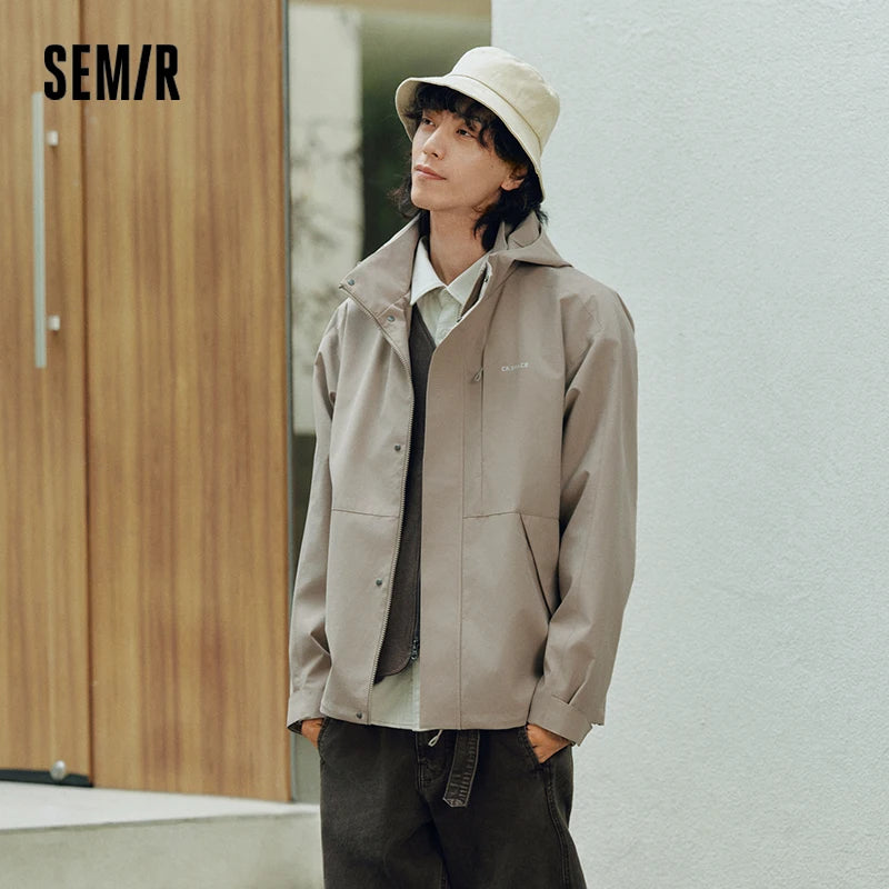 Semir Men Jacket Hooded Letter Print Couple Outdoor Casual Style Loose Autumn Windproof Outerwear Daily Wear 2026