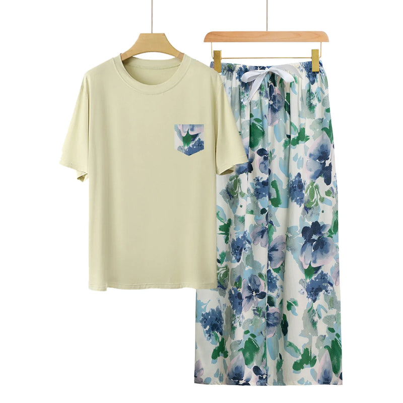 Fashion Printed Short Sleeve Straight Pants Set New Modal Comfort Woman Pajamas Loose Women's Home Clothes Spring Summer Pijama