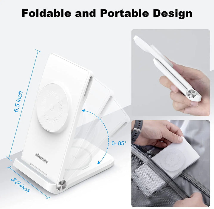 NILLKIN 3 in 1 Magsafe Wireless Charger Stand for iPhone 15/14/13 Pro Max For Airpods Pro MFI For Apple Watch Ultra 8/7/SE/6/5/4