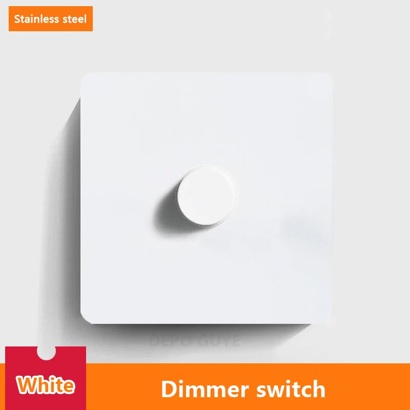 EU UK Standard Single Dimmer Switch Knob Wall Light Switch Black/White/Silver/Gold Stainless Steel Panel Speed Fan Contro Switch