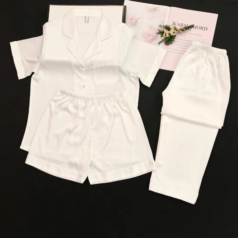 Women's Pajamas Short Sleeve Sleepwear Nightie Nightwear Woman Summer 3 Pieces Home Set Female Night Wears For Females Pijama