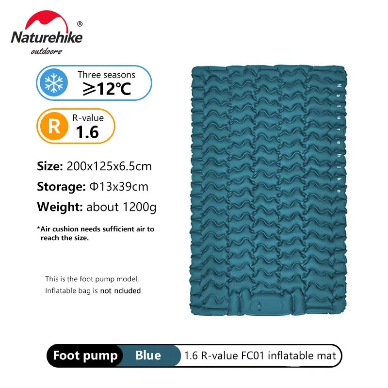 Naturehike FC01 1.6R Value Sleeping Mat Lightweight Inflatable Cushion Outdoor Portable Moisture-proof Pad Wider Tent Mattress