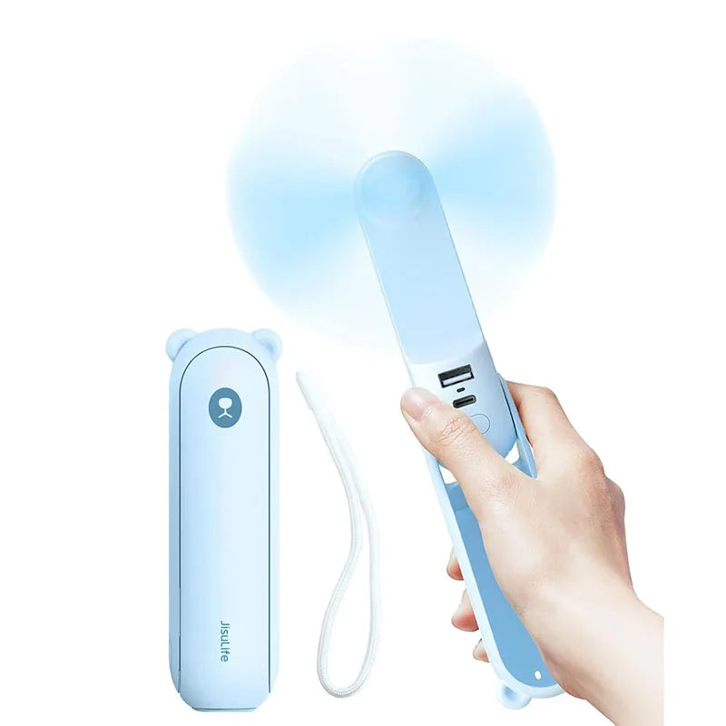 JISULIFE Handheld Fan, 4500mAh Battery 37hrs Runtime, 3 Speeds, Pocket Portable Folding Personal Fan with Power Bank Flashlight