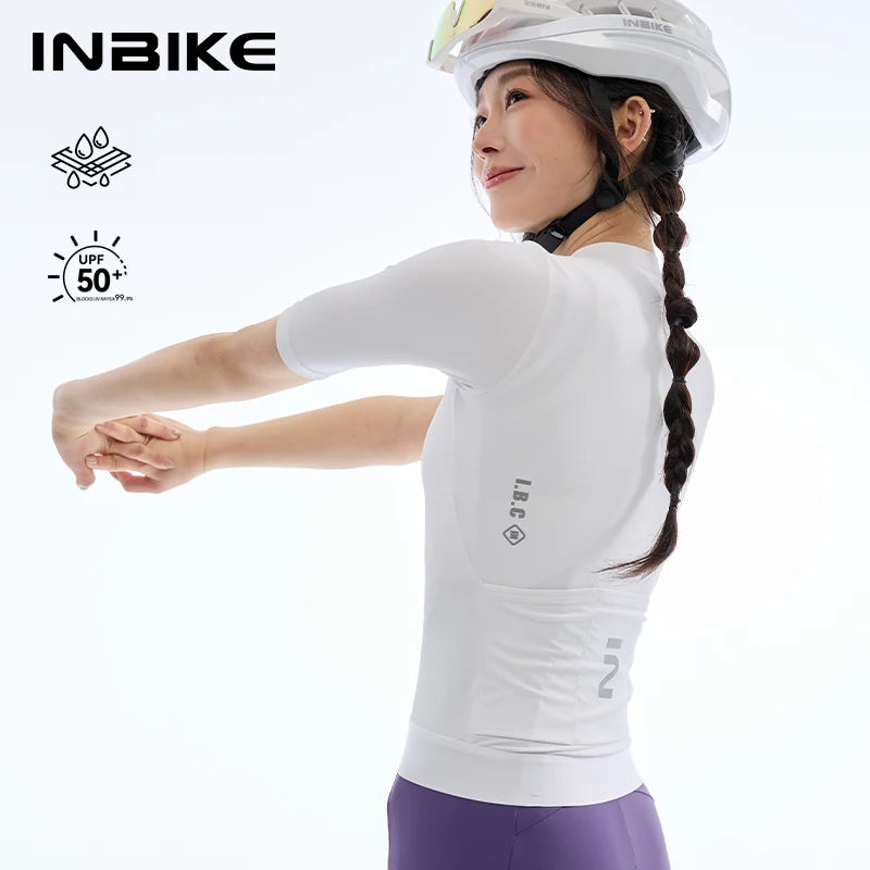 INBIKE Cycling Jersey Women Short Sleeved Breathable Bike Shirt with 3 Rear Pockets Summer Road Bike Biking Clothing for Women