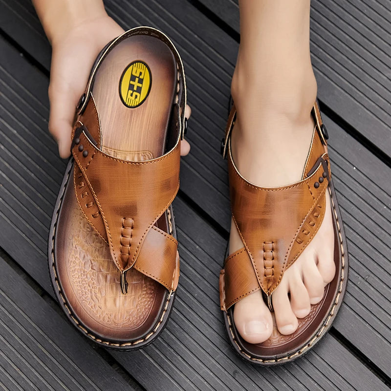 Flip-Flops Sandals Summer New Men's High-Quality Soft-Sole Non-Slip Casual Slippers Beach Shoes Fashion Dual-Use Sports Slippers