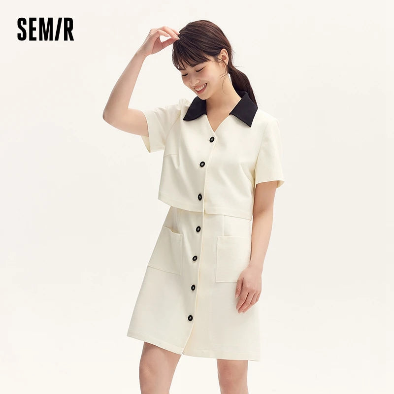 Semir Women Dress Textured 2026 Faux Two Piece Color Block Lapel Collar Urban Casual Everyday Style Soft Comfortable