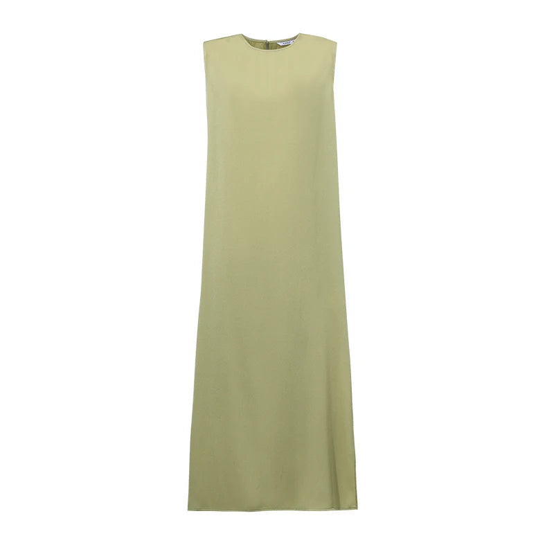 Amii Woman Trousers 2026 Summer New O-Neck Pleated Chiffon Long Dress Separate Casual Flowy Sleeveless Women's Blouse 12652065