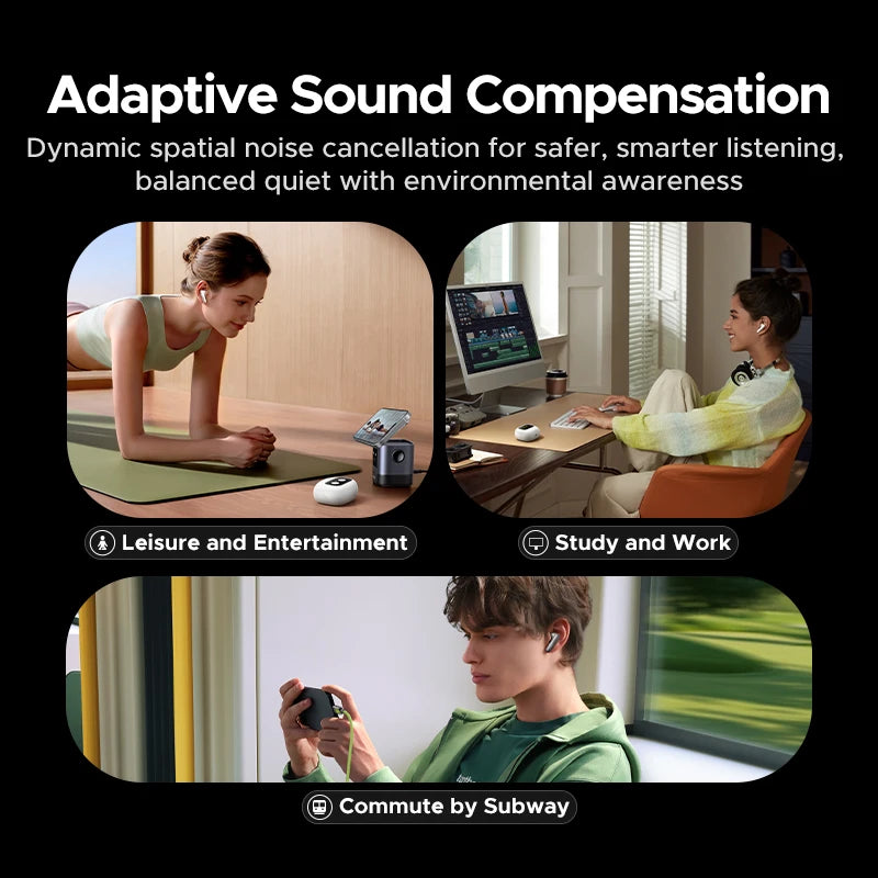 UGREEN Lightbuds Semi-open Adaptive Active Noise Cancellation ANC Wireless Bluetooth Earphones With LCD Full Color Smart Screen