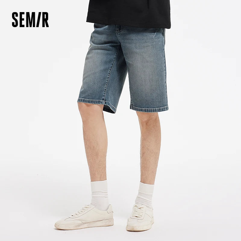 Semir Men Pants Denim Knee Length Vintage Washed Straight Leg Classic Versatile Casual Shorts 2026 Summer Fashion Daily Wear Top