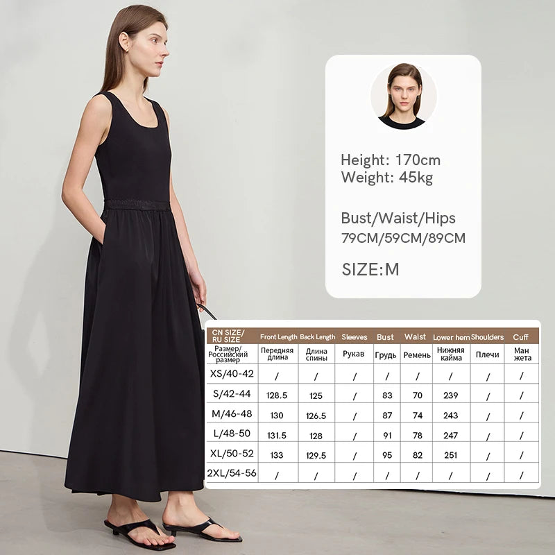 រ៉ូបនារី Amii Minimalist រដូវក្តៅឆ្នាំ ២០២៥ រ៉ូបការិយាល័យថ្មីសម្រាប់នារីការិយាល័យ ក U ចង្កេះស្ដើង ដៃអាវគ្មានដៃ កប្បាសរាងអក្សរ A ស្គម 12522044