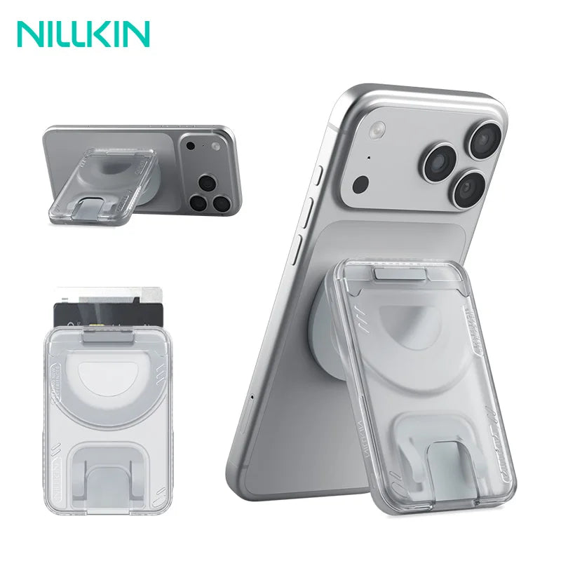 NILLKIN Magnetic Wallet Card Holder with 360 Rotating Stand Cards Sleeve for iPhone Samsung MagSafe Phone Bracket 2 Cards Slot