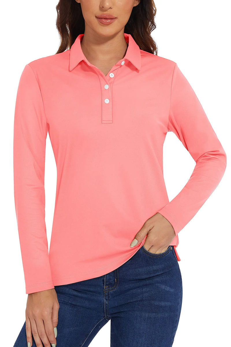TACVASEN UPF 50+ Polo Shirts Womens Long Sleeve Shirts UV Protection Performance Polos Golf Tennis Working Shirts Pullover Top