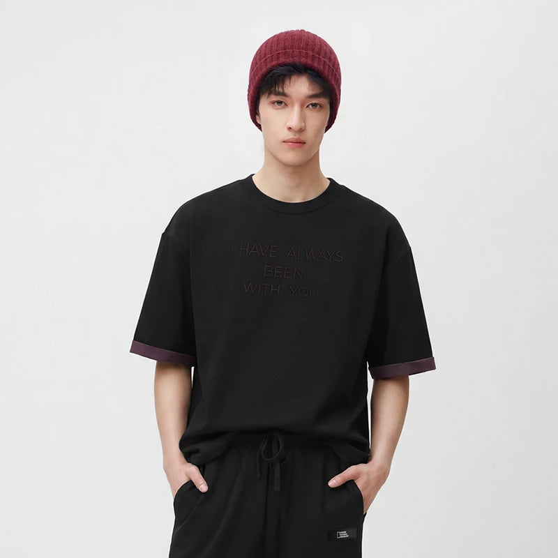 Semir Men Tshirt Minimalist Letter Embroidered Knit Color Block Reversible Loose Crew Neck 2026 Summer Top