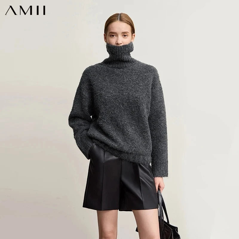 Amii Turtleneck Women Sweater 2026 Winter New Warm Casual Basic Solid Long Sleeve Knitted Tops Loose Pullover For Woman 12544210