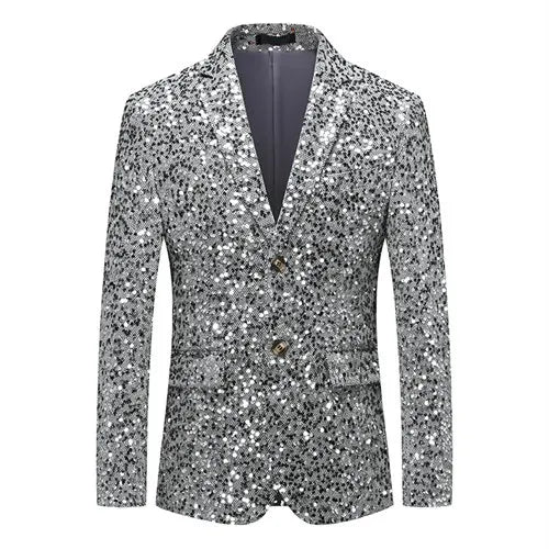 2026 New Men's Silver Sequin Suit Jacket, Fashion Slim Dress Coat, Wedding Party Print Jaqueta Gold Green Blue Terno Masculino.