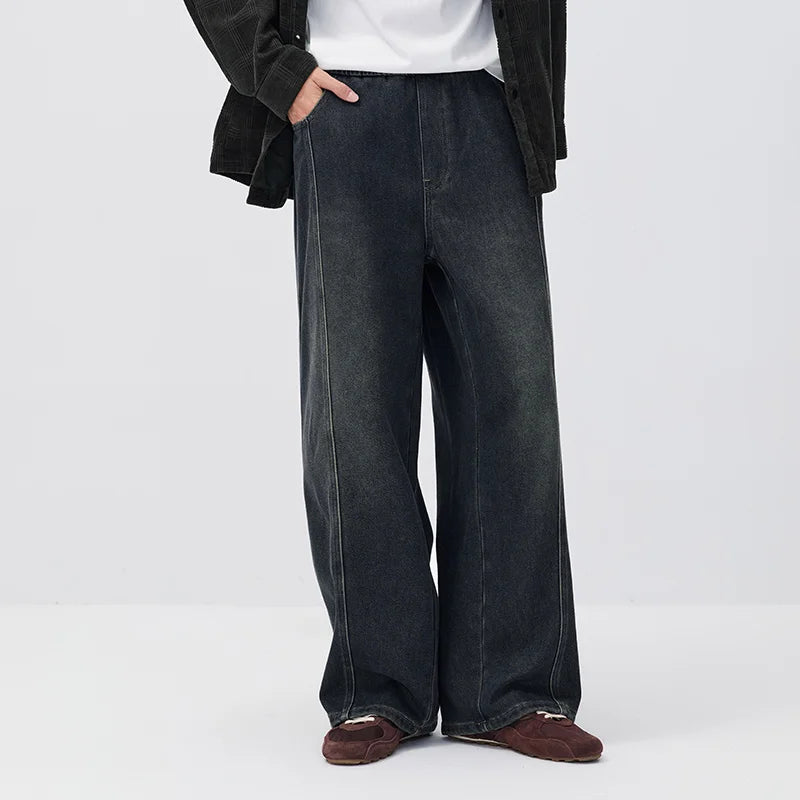Semir Men Denim Jeans Drawstring Loose Fit Wide Leg 2026 New Winter Daily Wear Urban Casual Style Cold Weather Layering