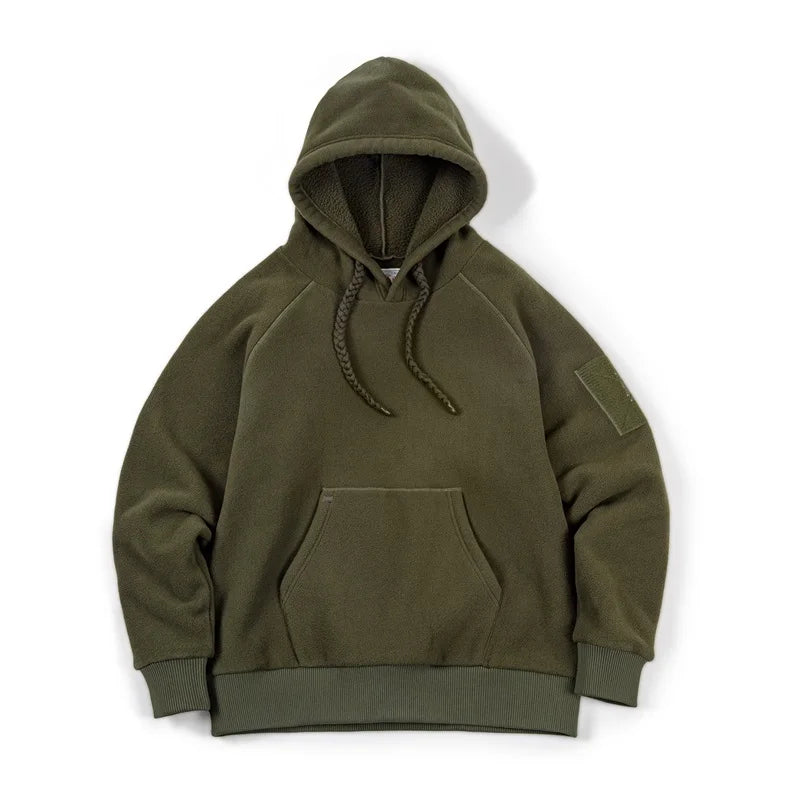 Maden 2024 Autumn Winter Casual Heavyweight Hoodie Men's Black Versatile Thickened Fleece Pullover Loose Warm Hooded Sweatshirt