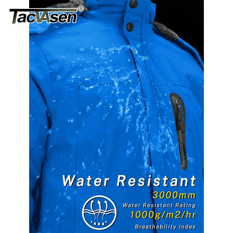 TACVASEN Men's Fleece Lining Warmth Jacket Winter Snow Working Outdoors Hooded Coat Zip Pockets Waterproof Hiking Skiing Parkas