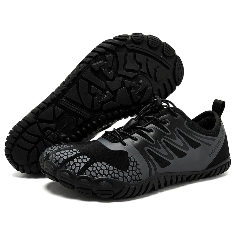 HOBIBEAR Wide Toe Barefoot Shoes for Unisex Artificial Leather Outdoor Walking Sneakers Zero Drop Minimalist Elastic Band Shoes