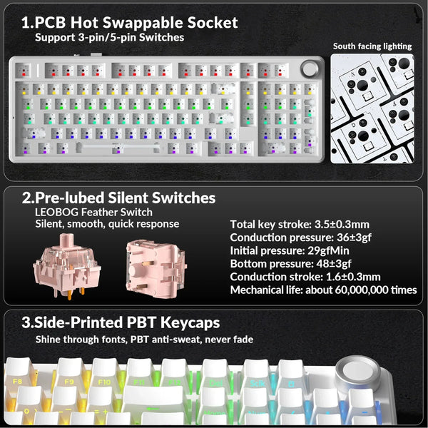 AULA F99Pro Low Noise Keyboard Gasket Structure Hot-swap RGB Mechanical Keyboard with Media Knob