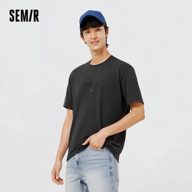 Semir Mens Tshirt 2026 Gradient Letter Printed Premium Texture Casual Versatile Soft Comfortable Daily Wear