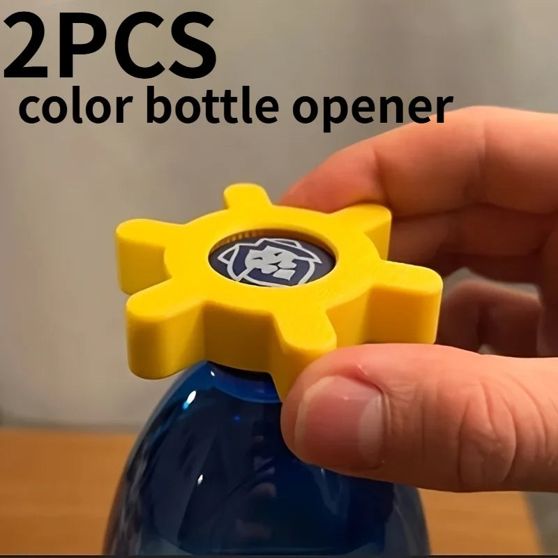 2PCS Manual Plastic Bottle Opener -Easy-To-Grip Rotating CapYellow Gear Shape Design, Suitable for Soda And Beverage Bottles