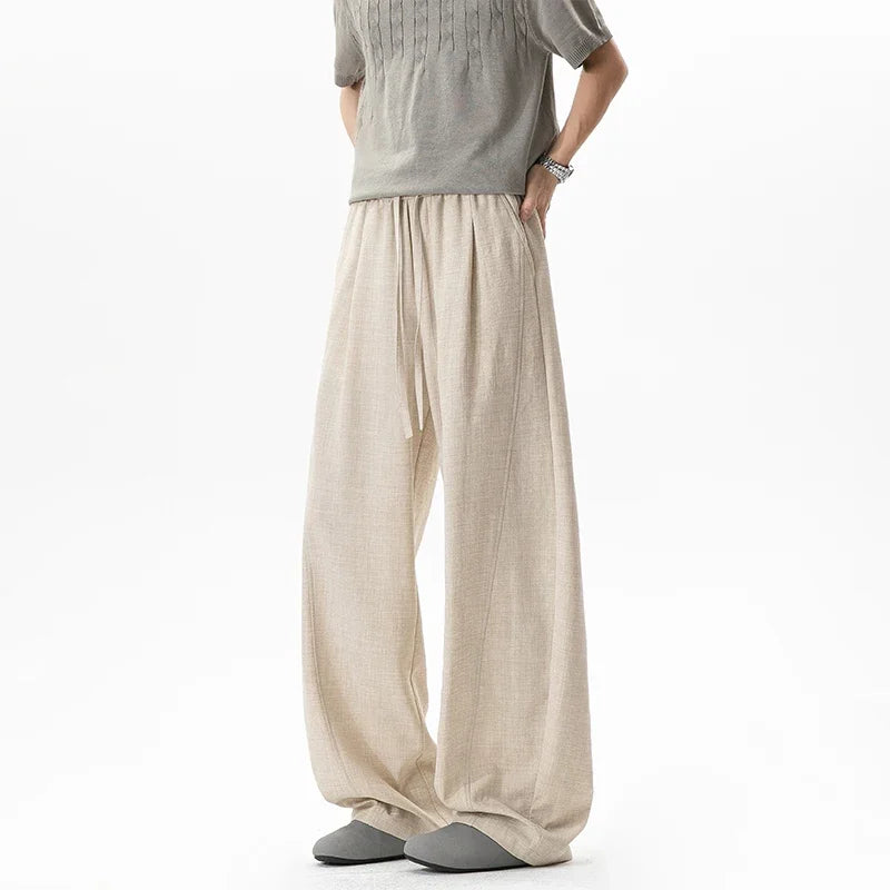 Youth Casual Floor Length Pants For Males Wide Leg Elastic Waist Light Textured Cloth Travel Friendly Long Bottom Wear