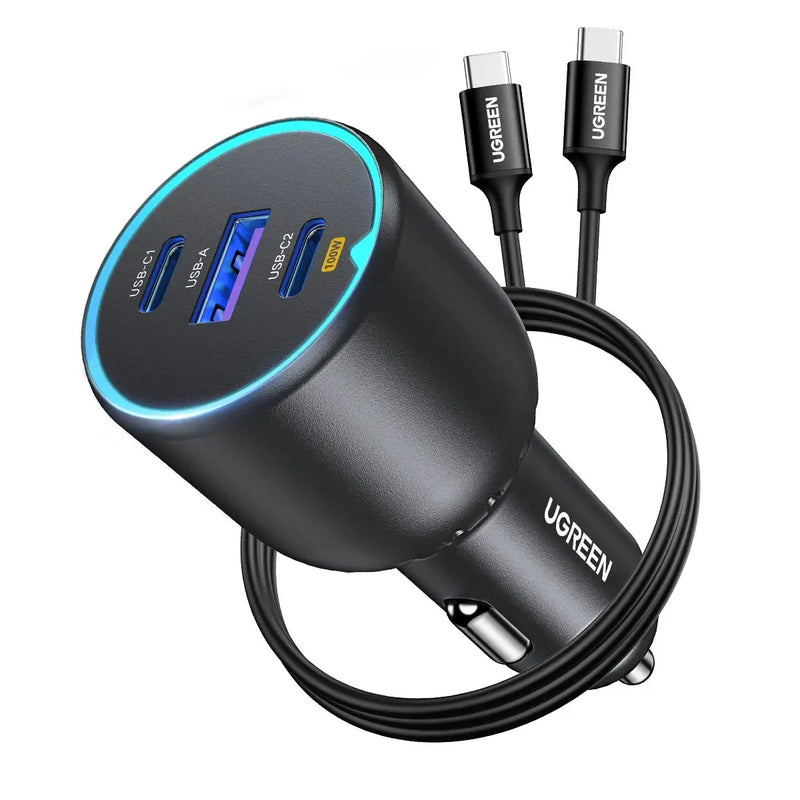 UGREEN 130W USB C Fast Car Charger with PD Cable for For Xiaomi iPhone 17 Samsung Galaxy S25 Laptops Fast USB C Car  Charger QC4