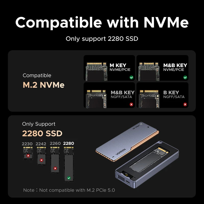 UGREEN Intel Chipset 40Gbps NVMe SSD Case SSD Enclosure Thunderbolt M.2 to USB4.0 Adapter for M.2 NVME PCIE Aluminum Case