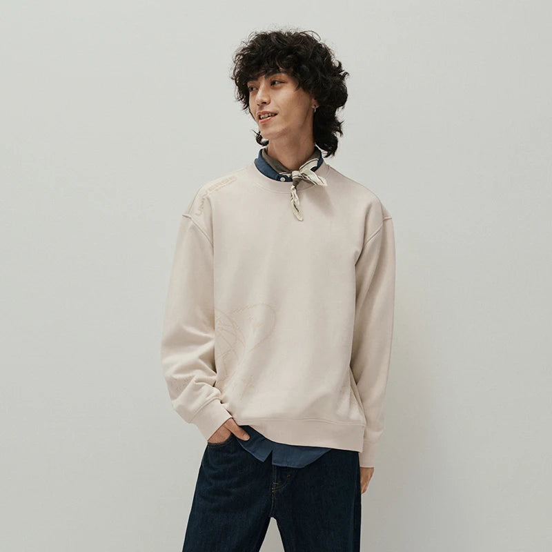 Semir Men Sweatshirt Suede Feel Print Crew Neck Knit Pullover Slight Loose Casual Style Autumn Top Daily Wear 2026