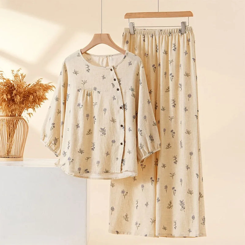 New 2 Pieces Set for Women Pajama Autumn Sleepwear Cotton Floral Pyjama Set Home Wear Women's Loungewear Mujer Pijama Nightwear