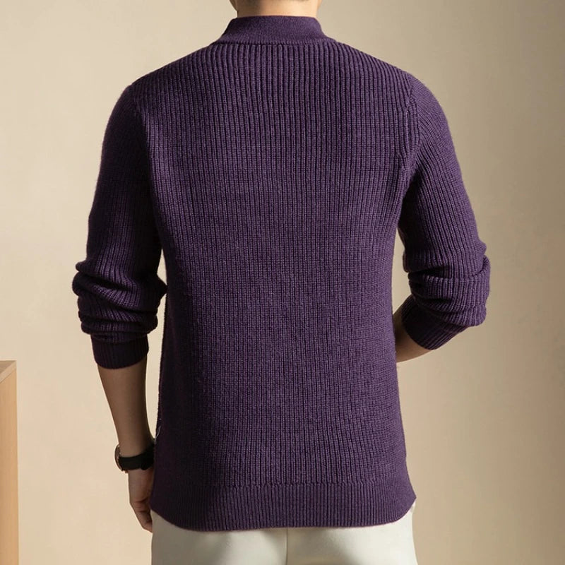 Men's 100% Merino Wool Crew-Neck Sweater -  Soft Textured Knit Business Casual Pullover Sweatshirt